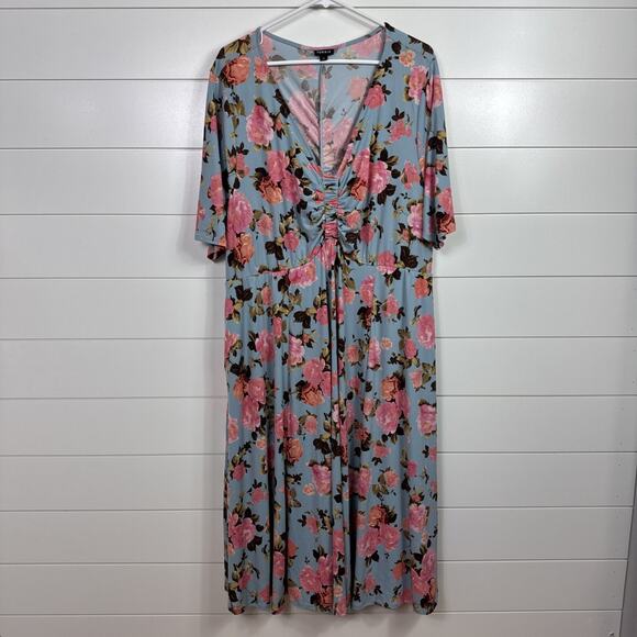 torrid Dresses & Skirts - Torrid Floral Print Midi Studio Knit Ruched Dress Blue sz 3